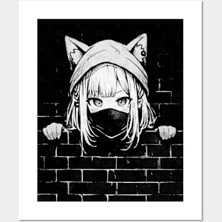 Kawaii Aesthetic Nekomimi Anime Cat Girl Graffiti Art Style Posters and Art